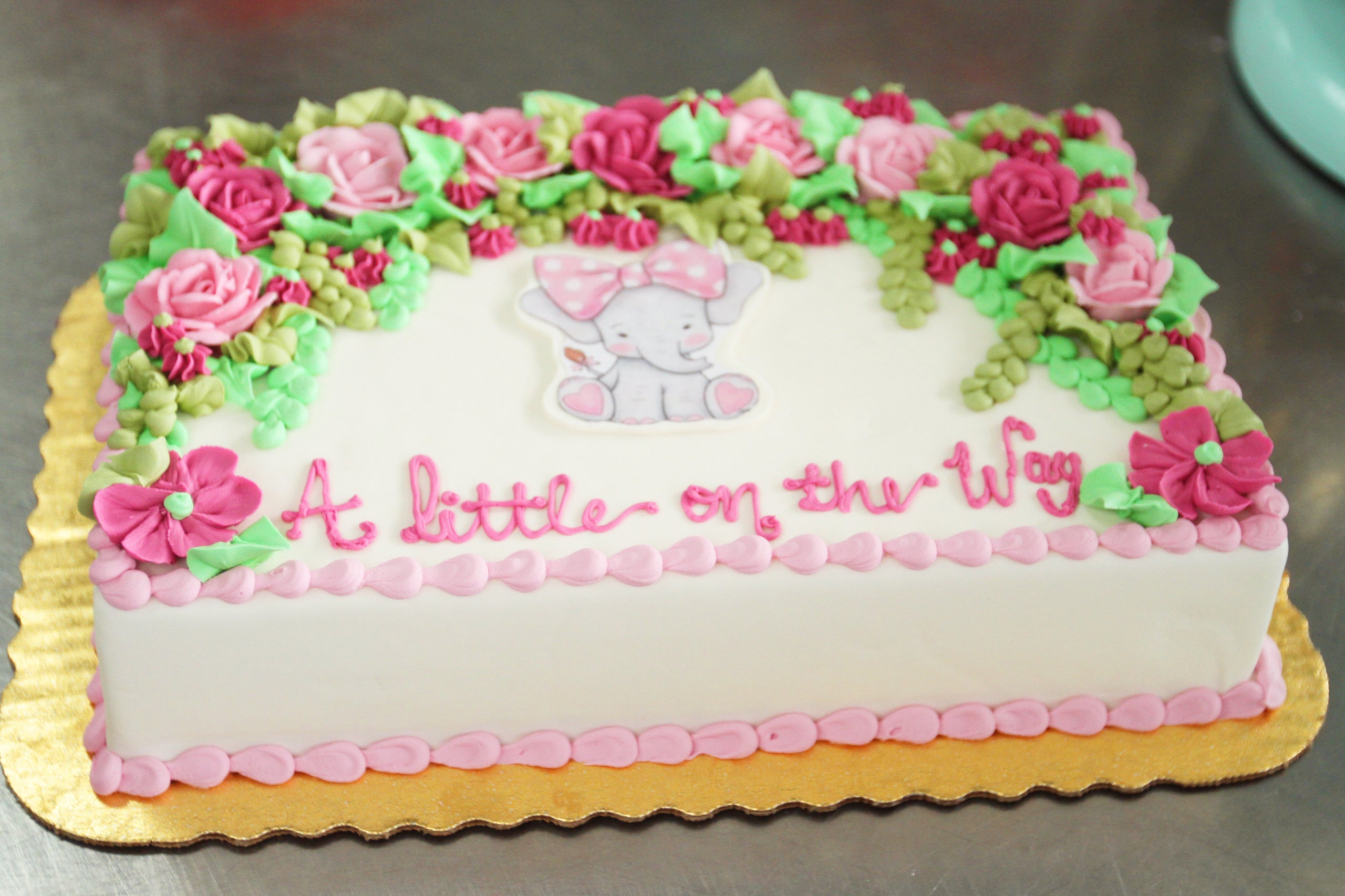 Floral Elephant Shower Cake | Local Pickup at Dewey's Bakery